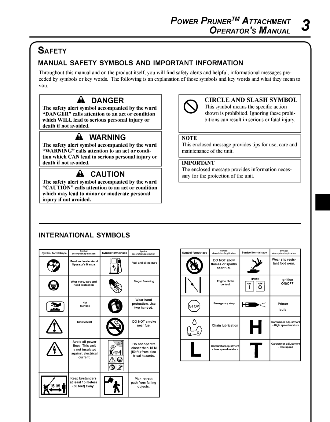 Echo 99944200532 Power Pruner TM Attachment Operator s Manual, Safety Manual safety symbols and important information 