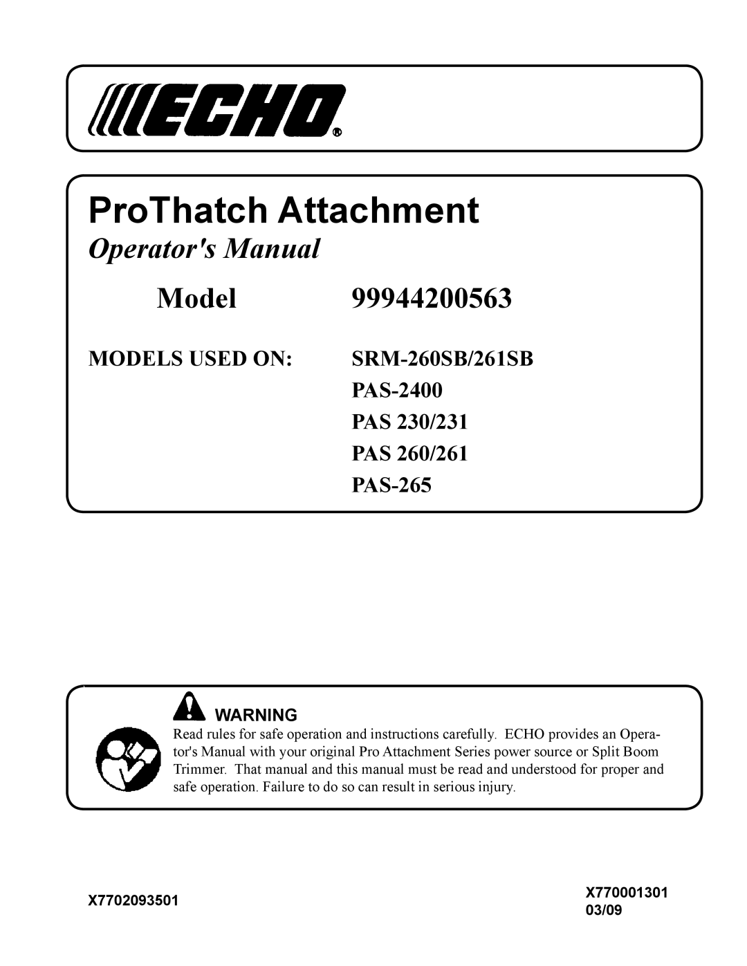 Echo 99944200563 manual ProThatch Attachment 