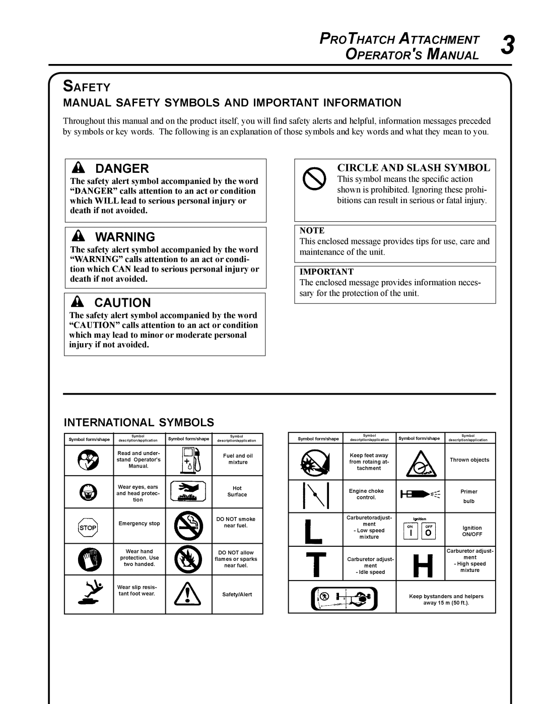 Echo 99944200563 manual Safety Manual safety symbols and important information, International symbols 