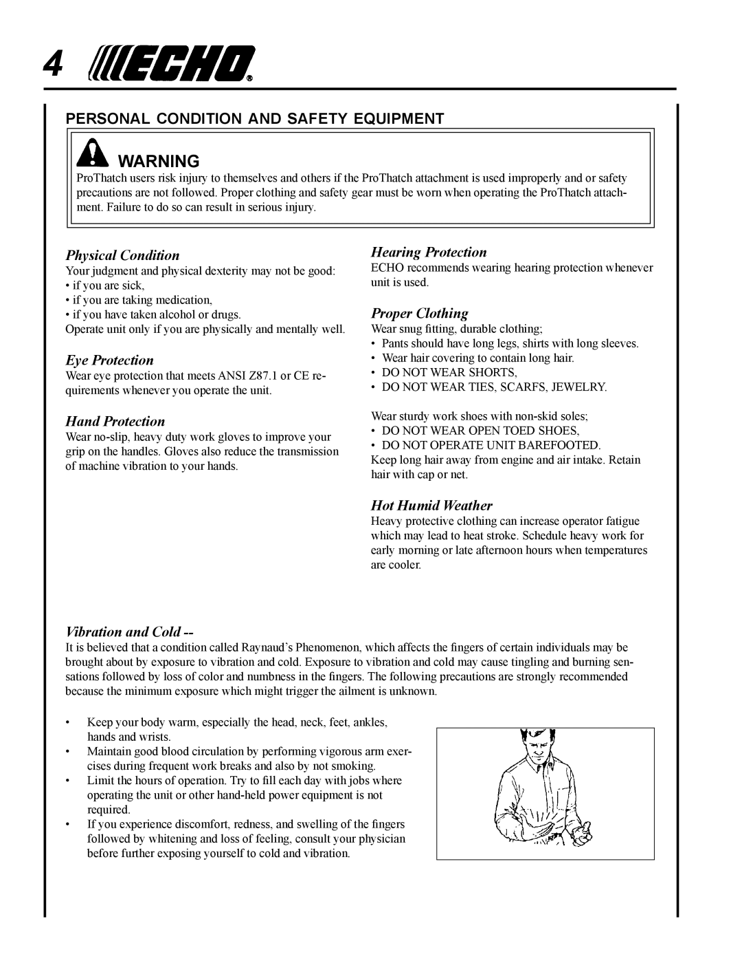 Echo 99944200563 manual Personal condition and safety equipment, Physical Condition 