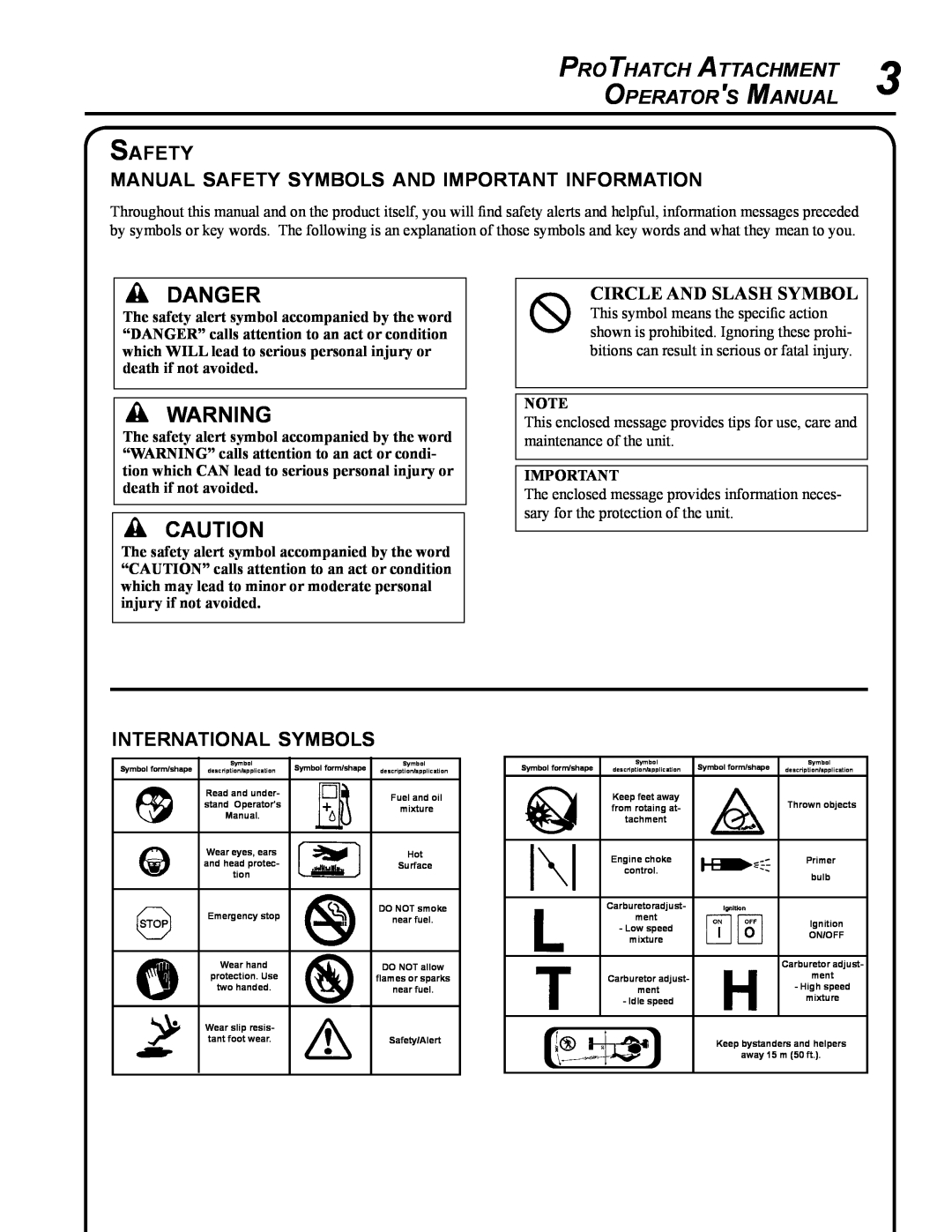 Echo 99944200563 Danger, ProThatch Attachment, Operators Manual, Safety, manual safety symbols and important information 