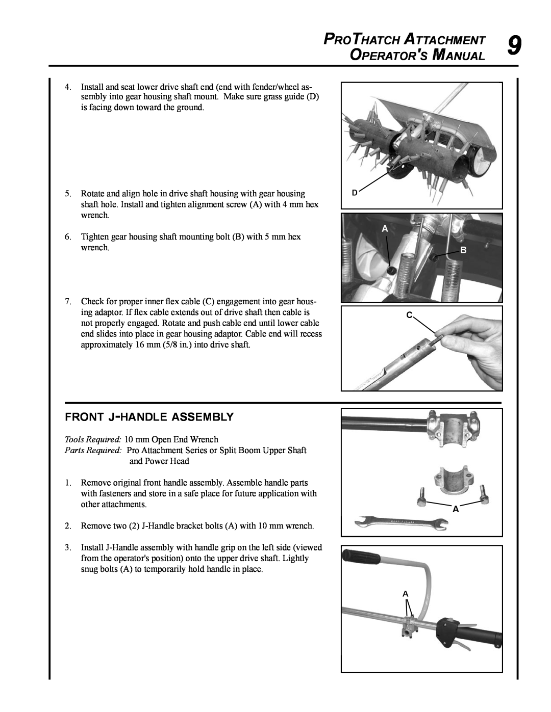 Echo 99944200563 manual front j-handleassembly, ProThatch Attachment, Operators Manual 