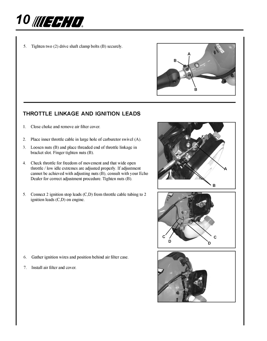 Echo BRD-280 manual Throttle linkage and ignition leads 