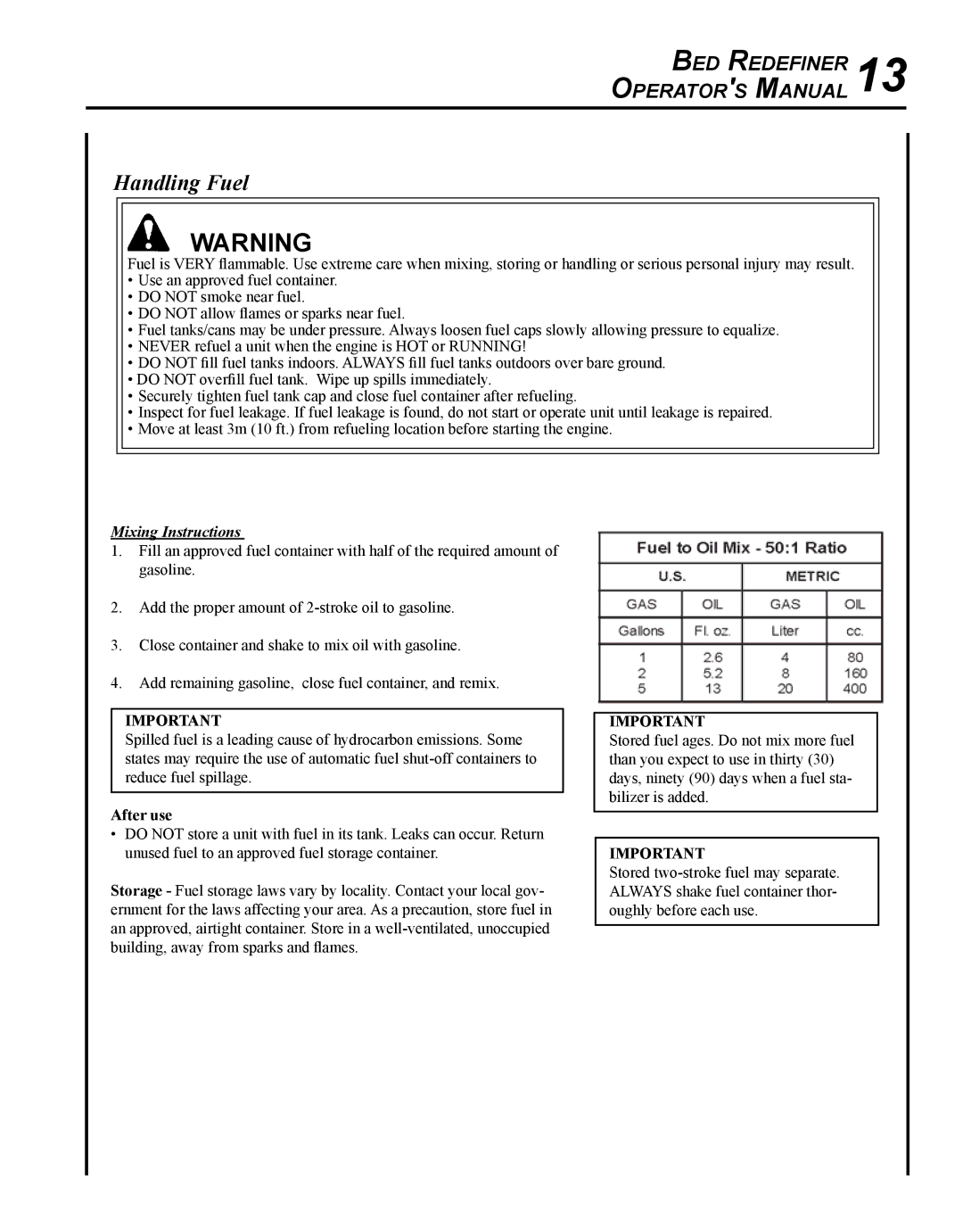 Echo BRD-280 manual Handling Fuel, Mixing Instructions 