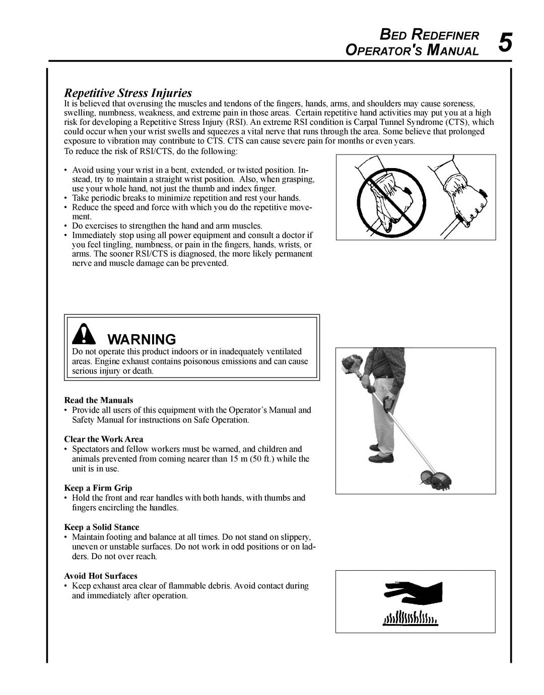 Echo BRD-280 manual Repetitive Stress Injuries, Read the Manuals 