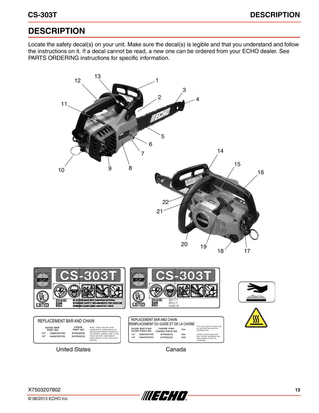 Echo CS-303T instruction manual Description 