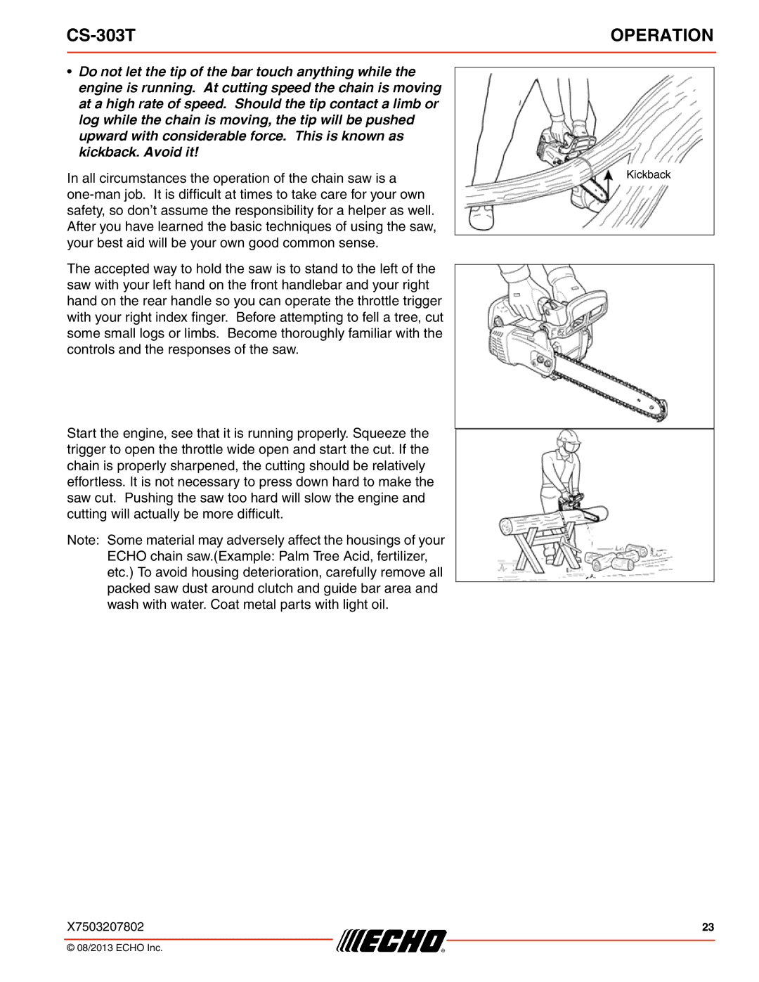 Echo CS-303T instruction manual Kickback 