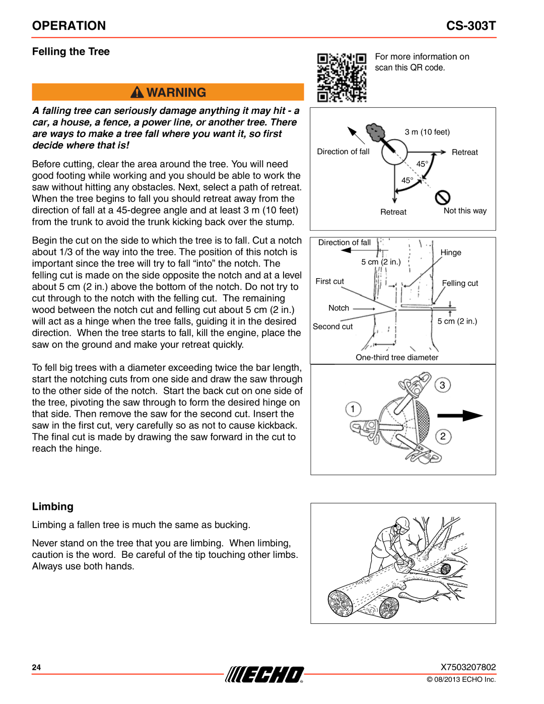 Echo CS-303T instruction manual Felling the Tree, Limbing 