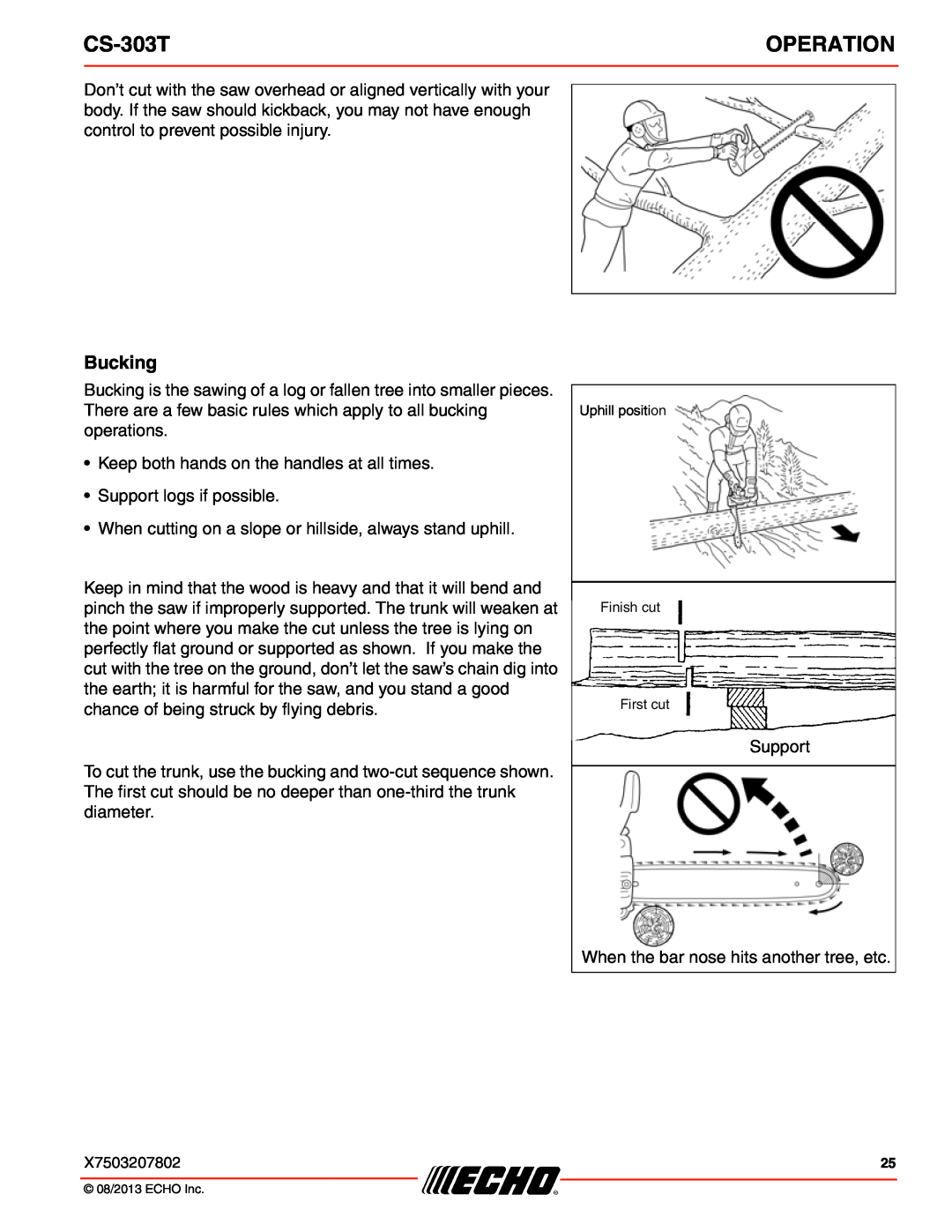 Echo CS-303T instruction manual Bucking, Operation 