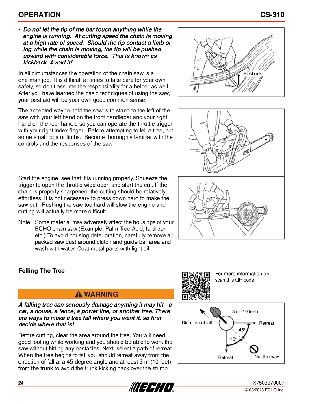 Echo CS-310 instruction manual Felling The Tree 