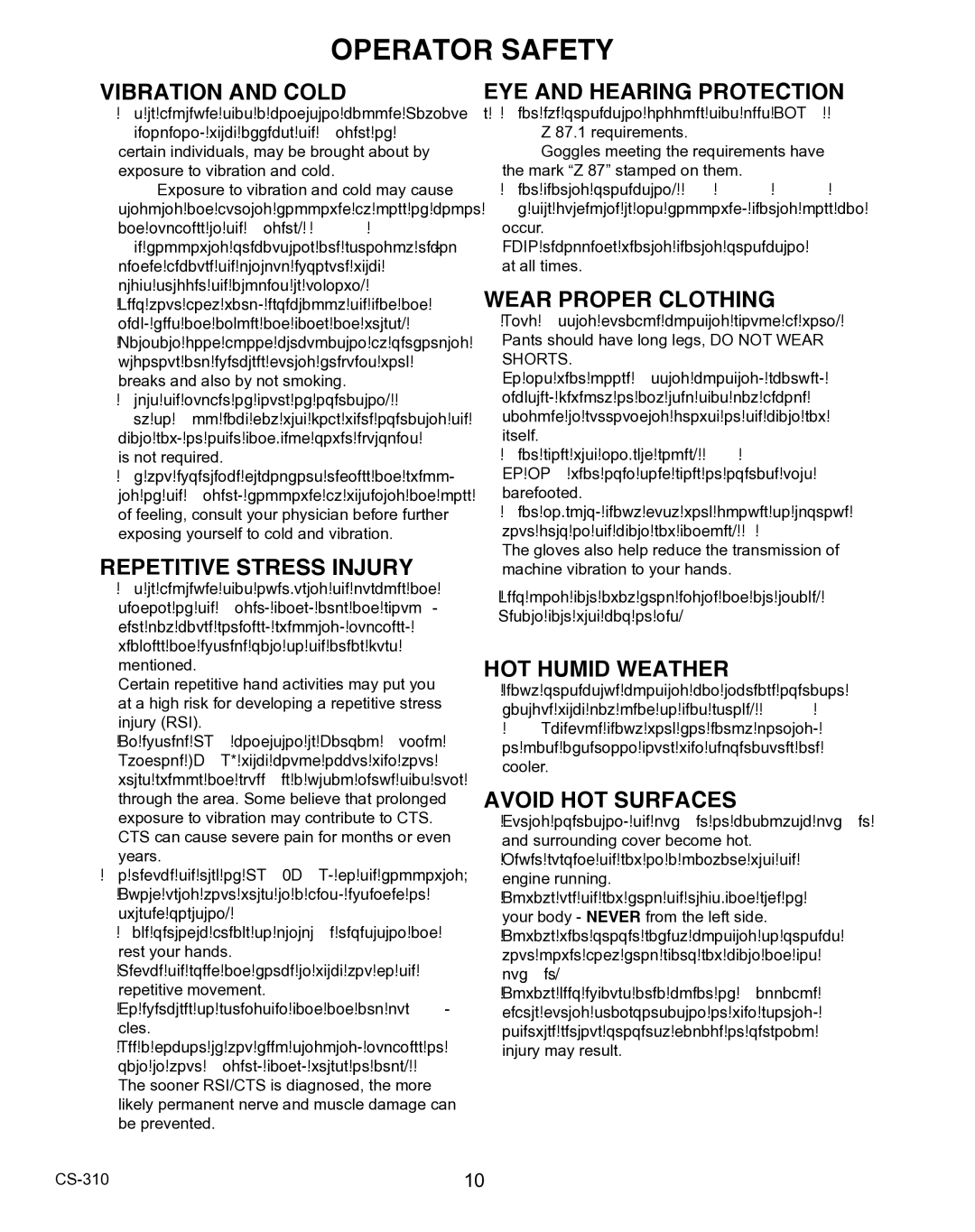 Echo CS-310 instruction manual Operator Safety 