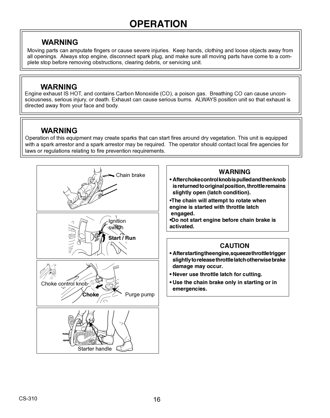 Echo CS-310 instruction manual Operation 