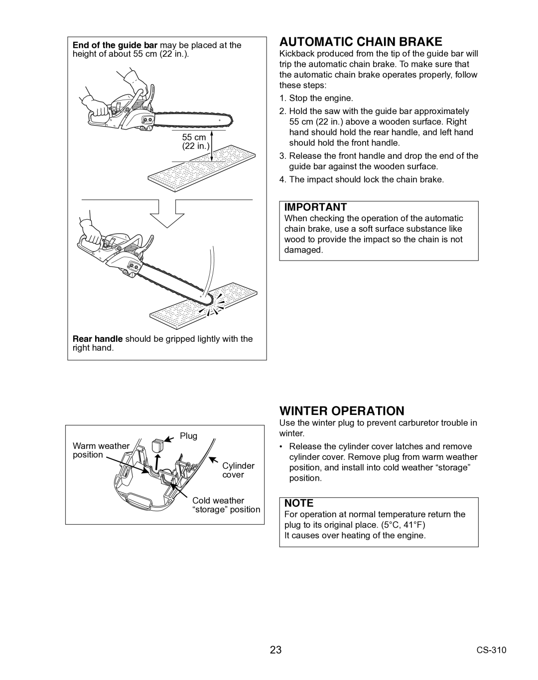 Echo CS-310 instruction manual Automatic Chain Brake, Winter Operation 