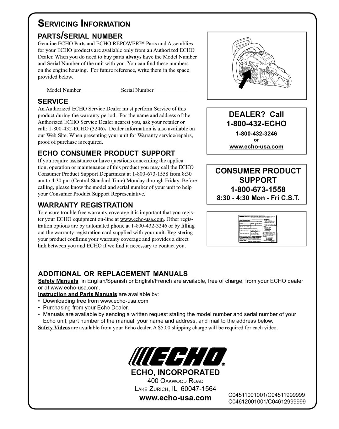 Echo CS-310 instruction manual ECHO, Incorporated 