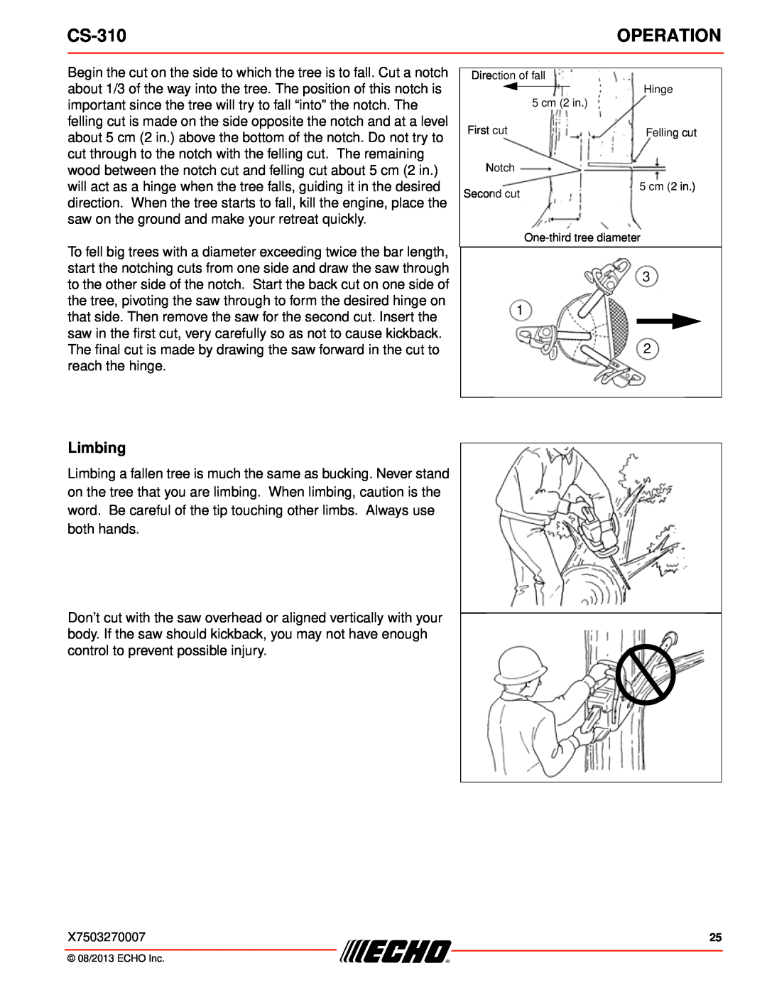 Echo CS-310 instruction manual Limbing, Operation 