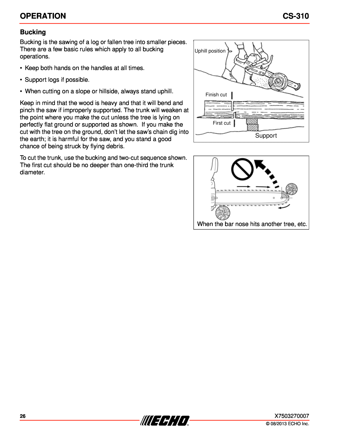 Echo CS-310 instruction manual Bucking, Operation 