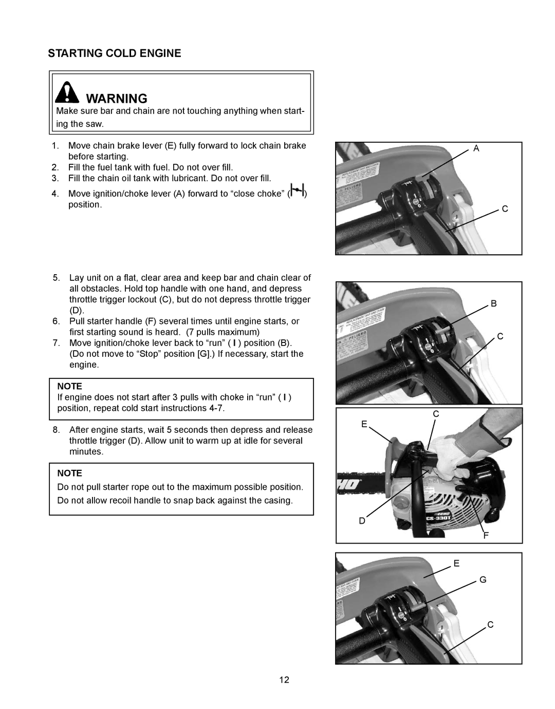 Echo CS-330T, CS-360T instruction manual Starting cold engine 