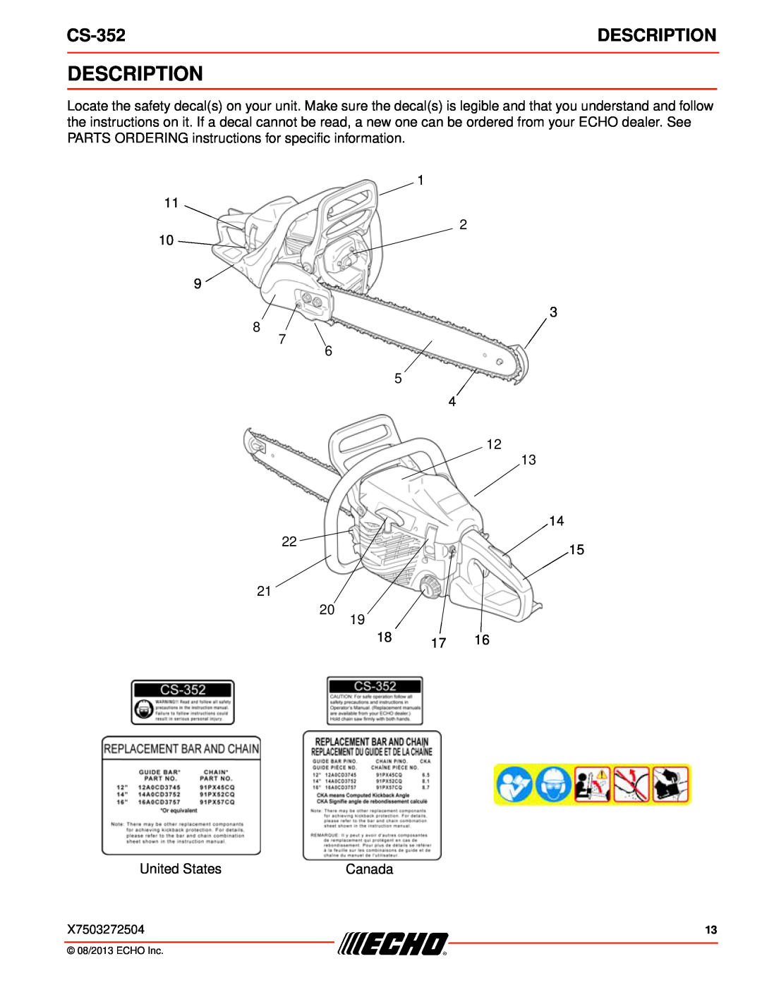 Echo CS-352 instruction manual Description 