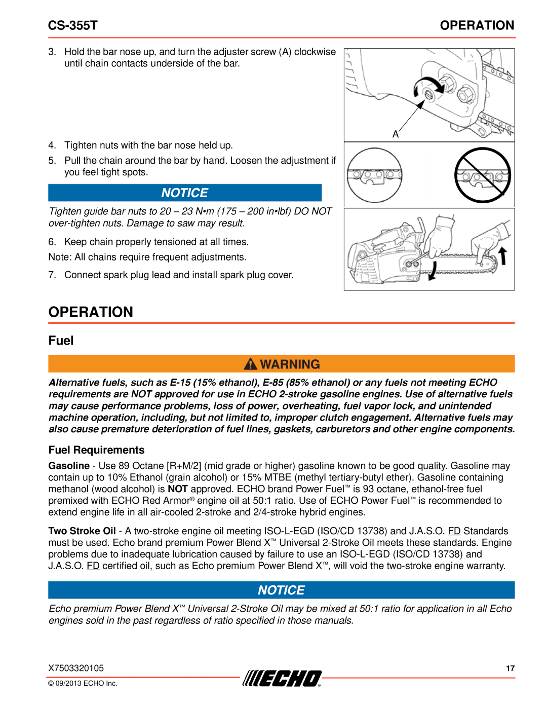 Echo CS-355T instruction manual Operation, Fuel Requirements 