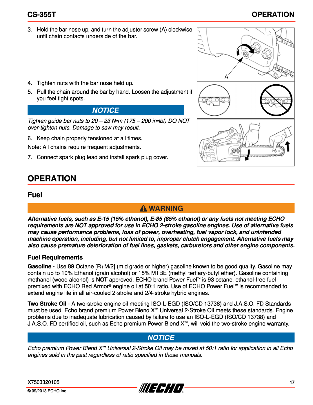 Echo CS-355T instruction manual Operation, Fuel Requirements 