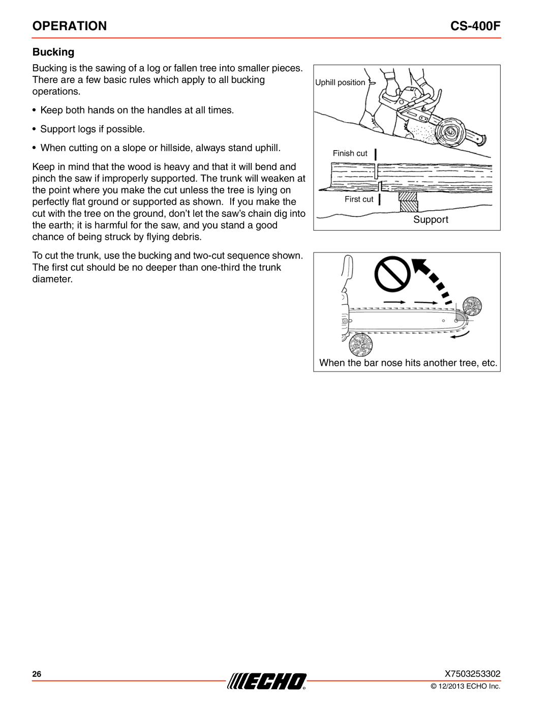 Echo CS-400F instruction manual Bucking 