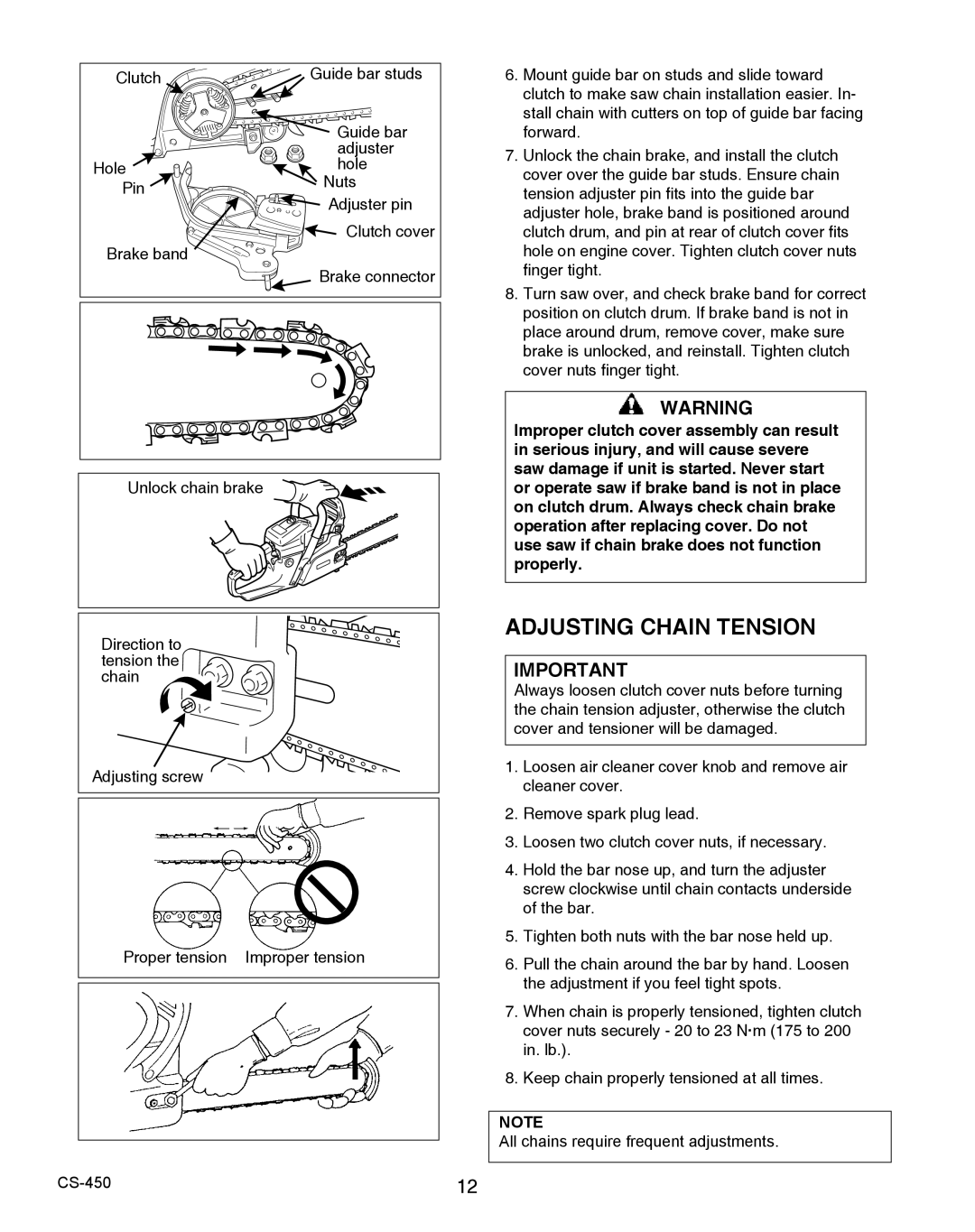 Echo 2CS-450 instruction manual Adjusting Chain Tension 