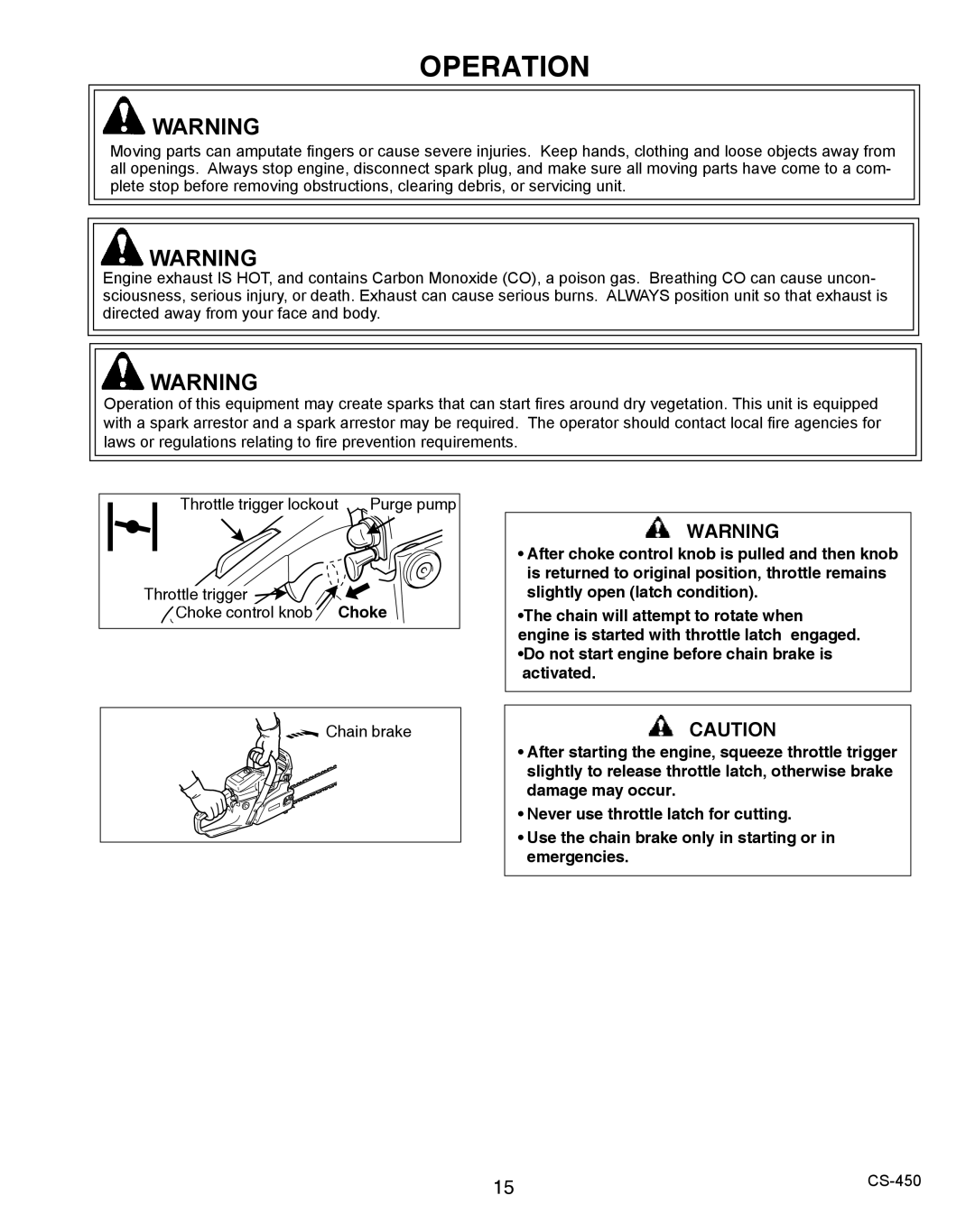 Echo 2CS-450 instruction manual Operation 