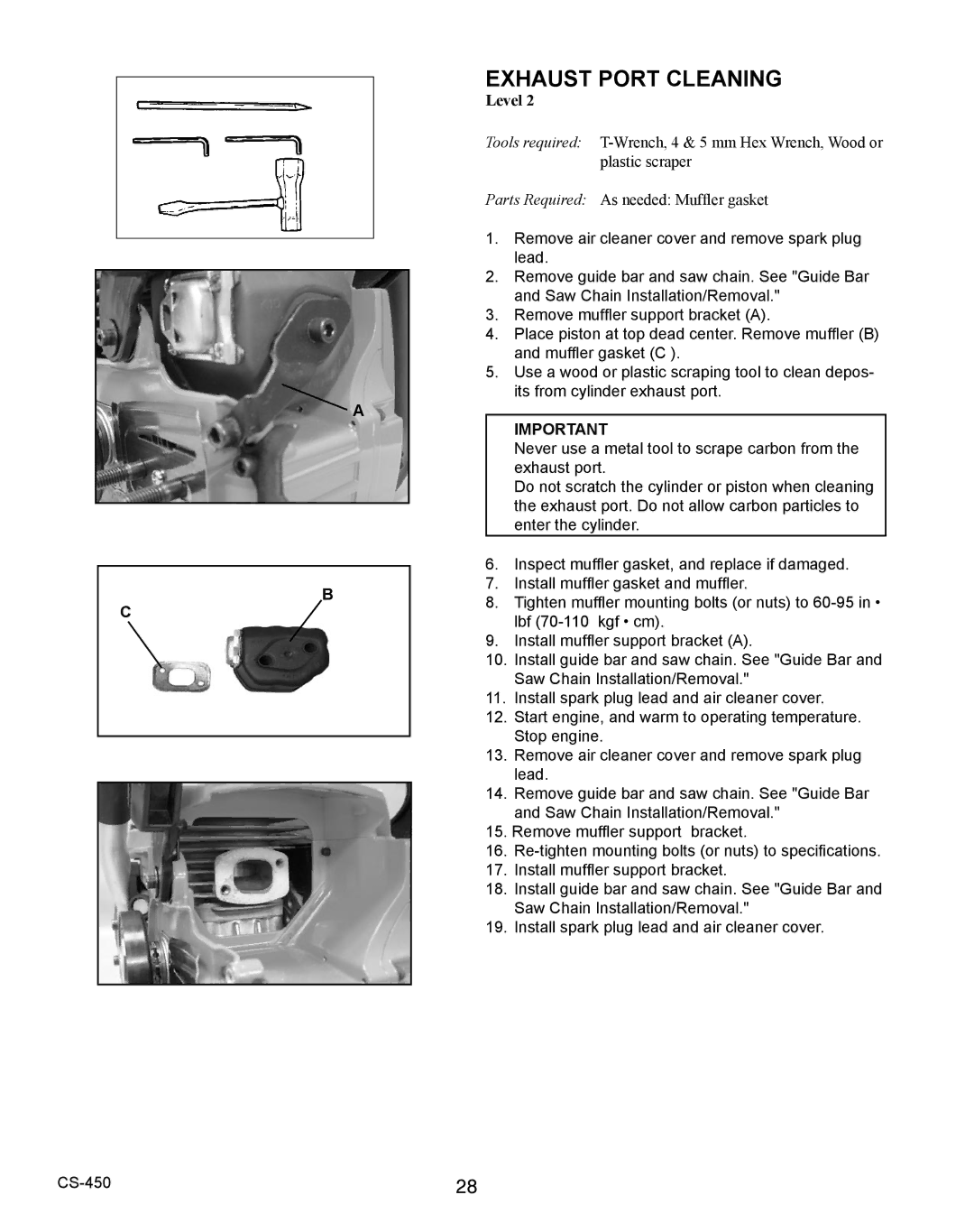 Echo 2CS-450 instruction manual Exhaust Port Cleaning 