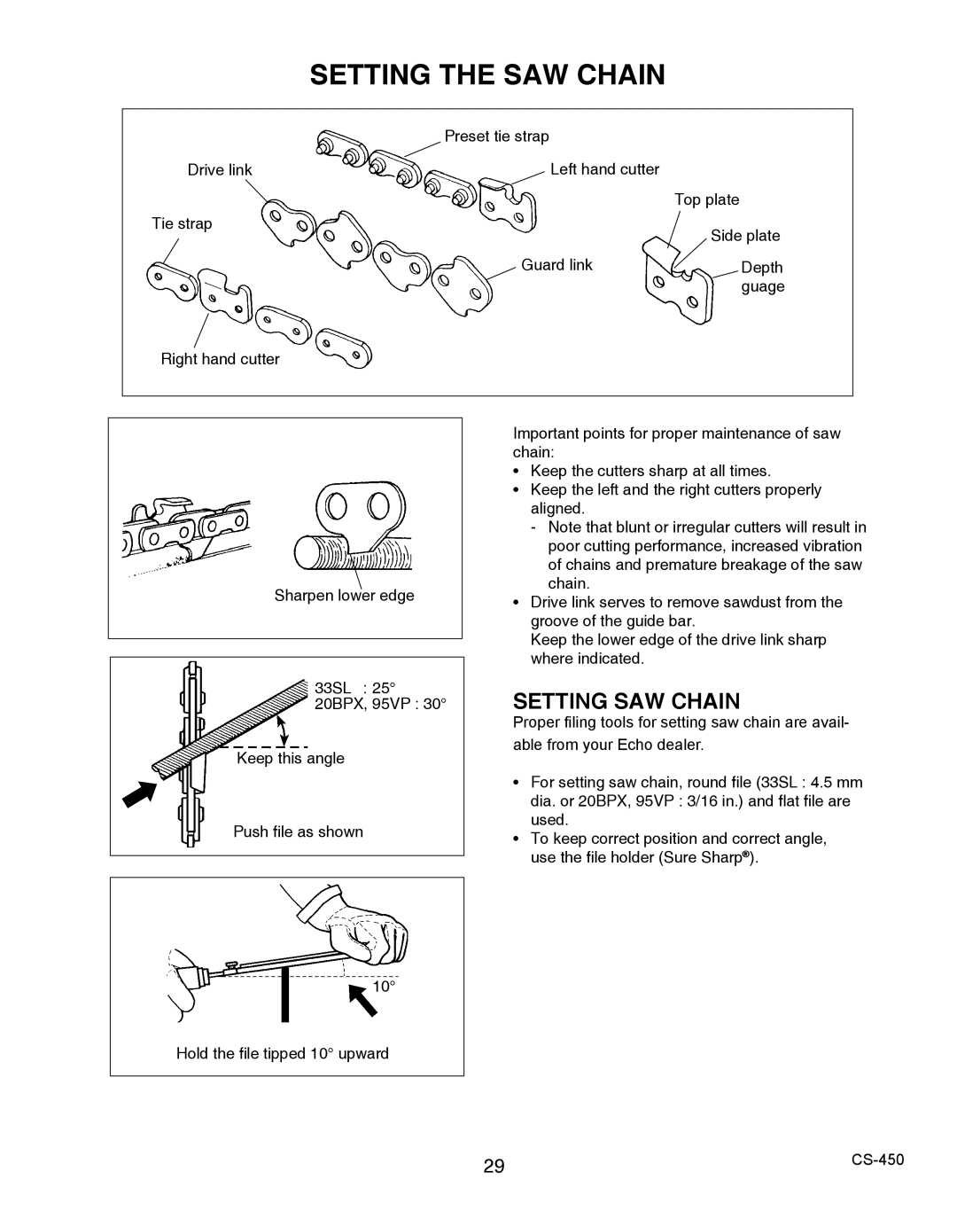 Echo 2CS-450 instruction manual Setting the SAW Chain, Setting SAW Chain 