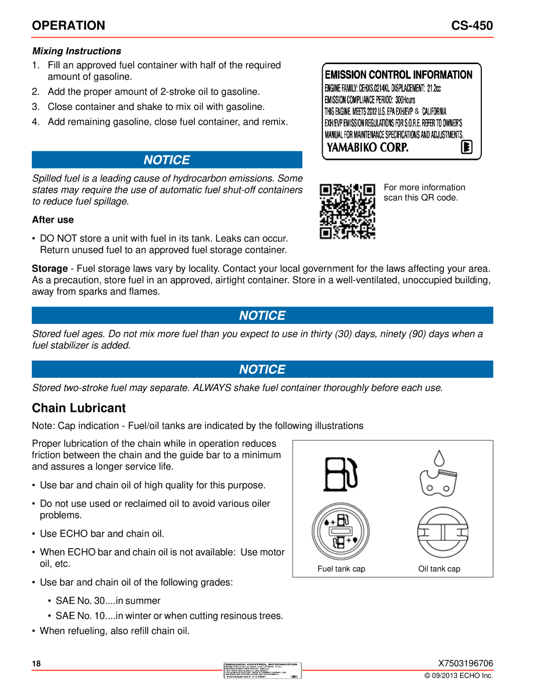 Echo CS-450 instruction manual Chain Lubricant, Mixing Instructions 