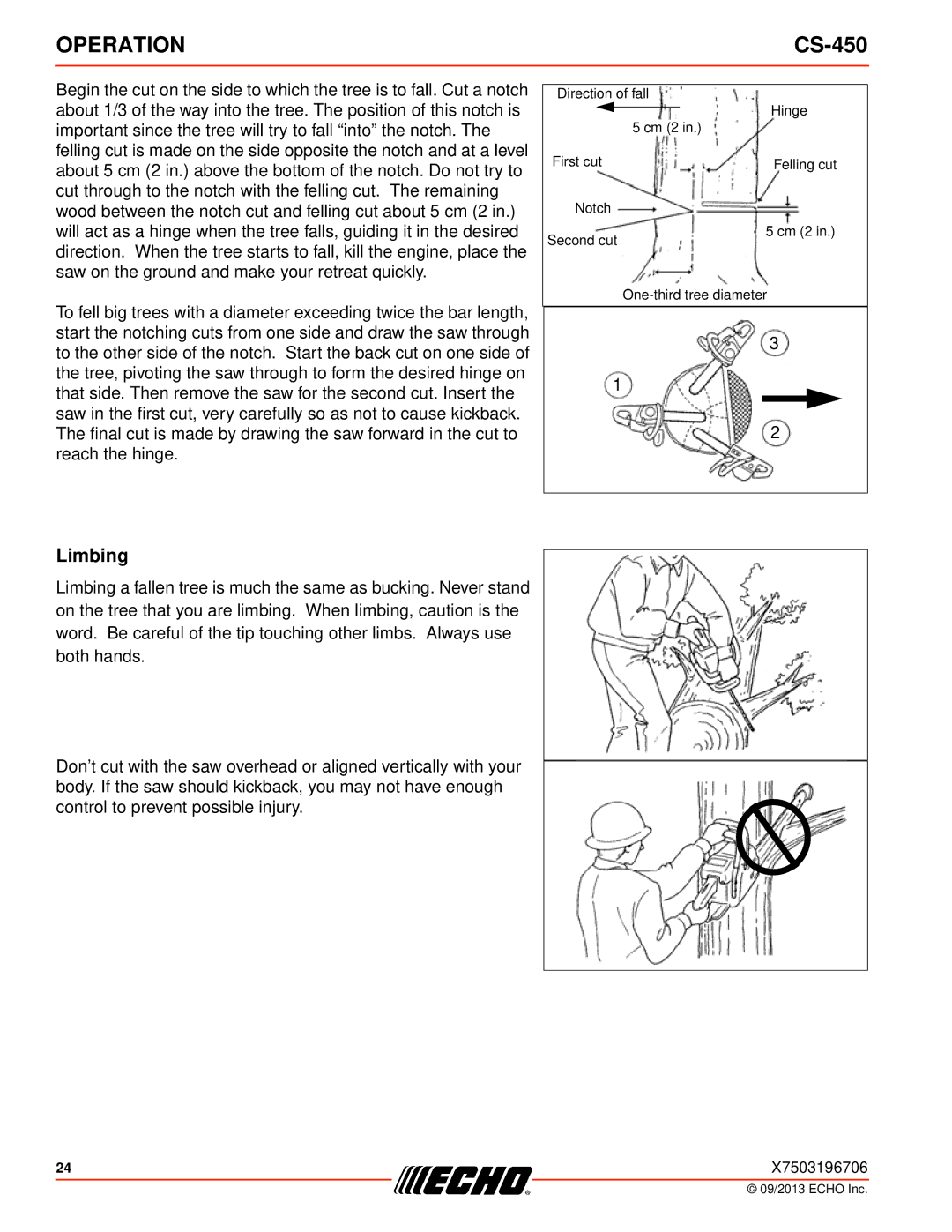 Echo CS-450 instruction manual Limbing 