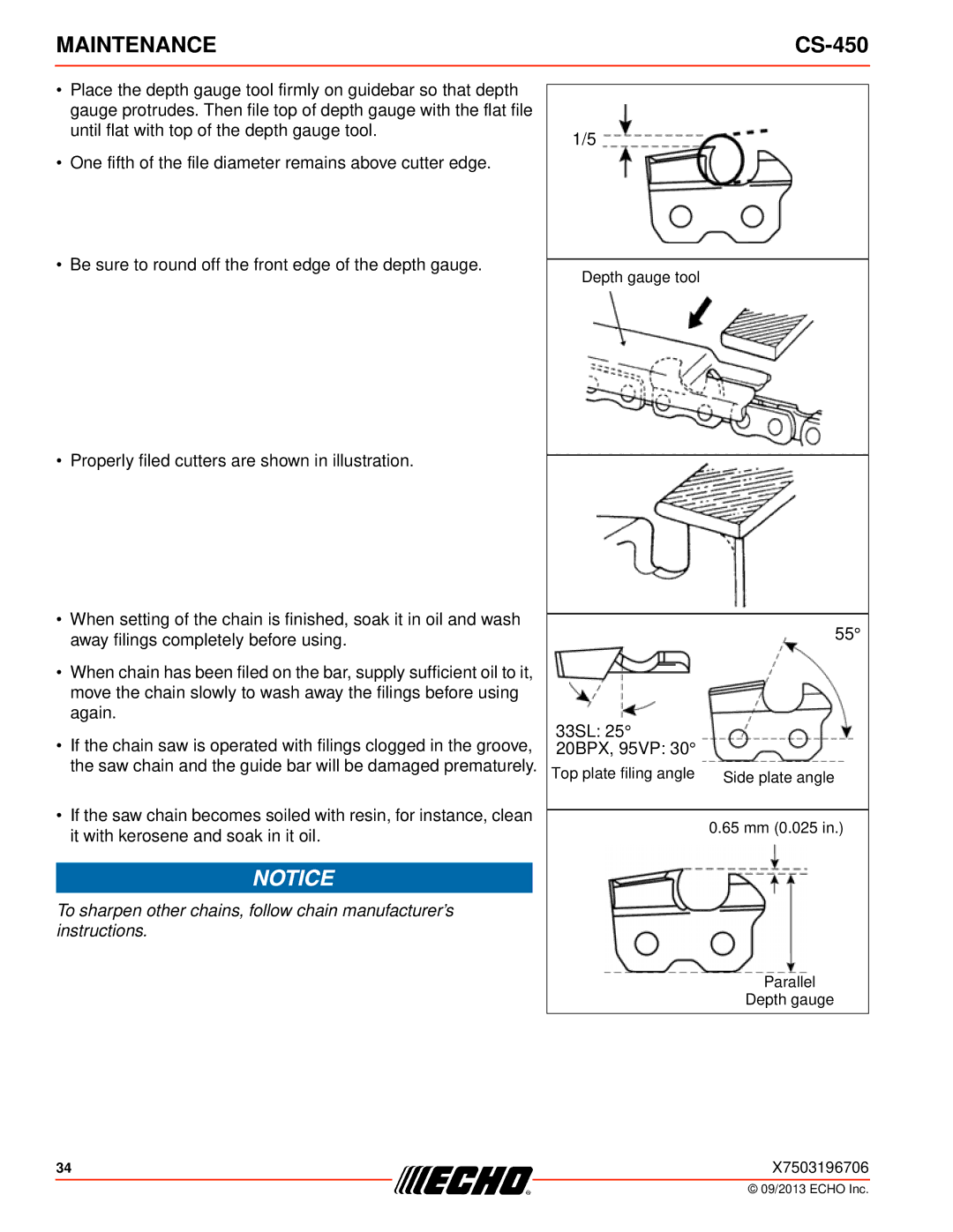 Echo CS-450 instruction manual 33SL 20BPX, 95VP 