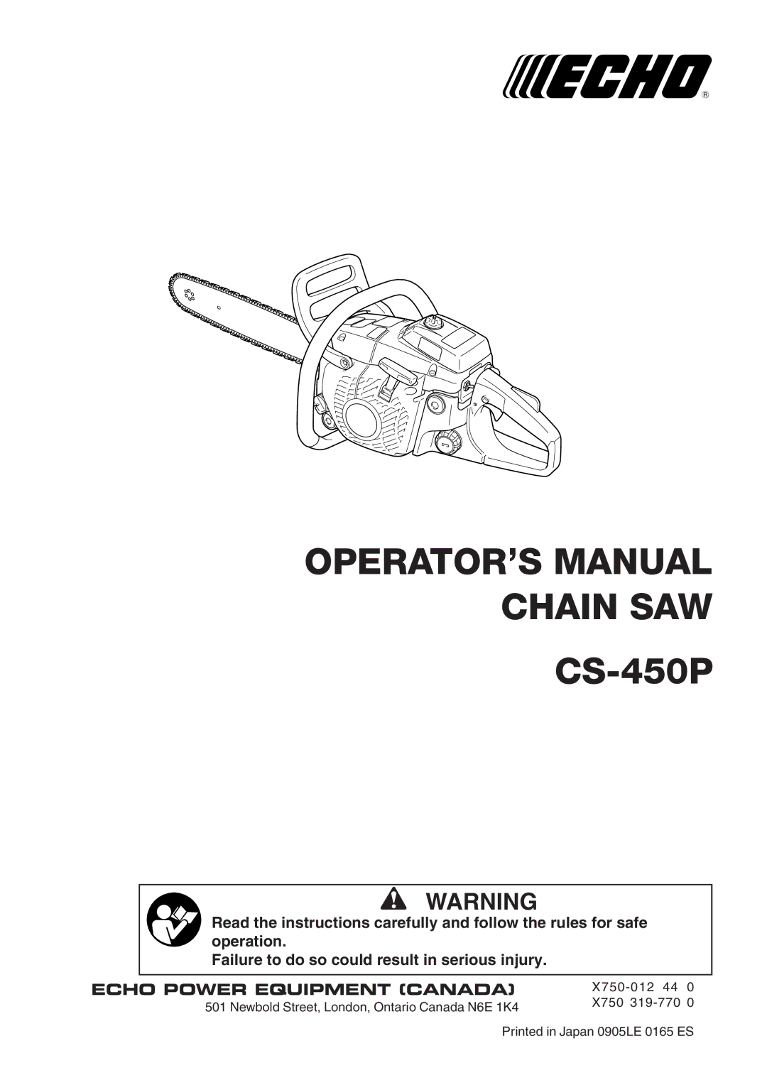 Echo CS-450P manual OPERATOR’S Manual Chain SAW 