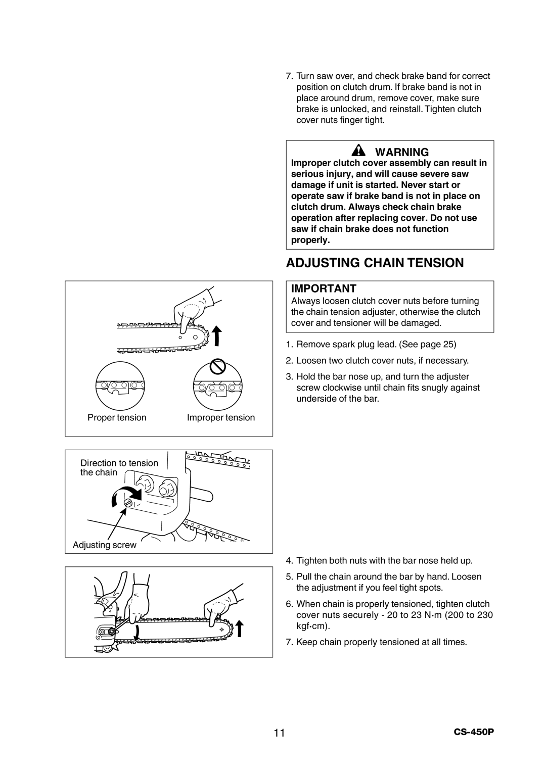 Echo CS-450P manual Adjusting Chain Tension 