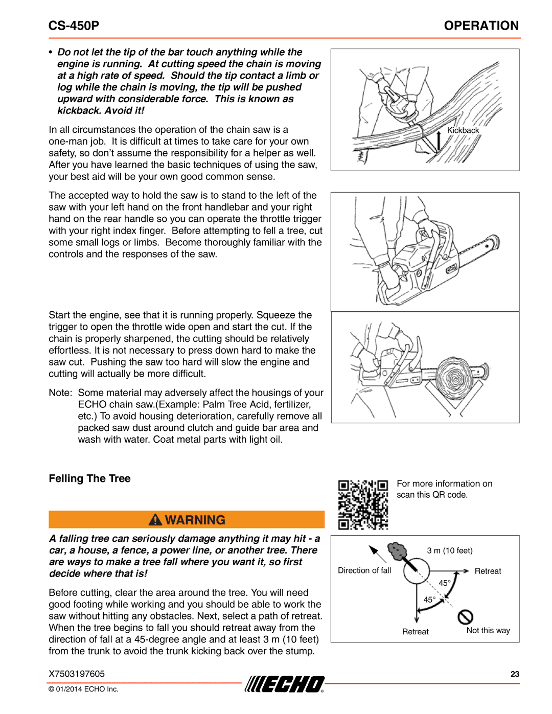 Echo CS-450P instruction manual Felling The Tree 