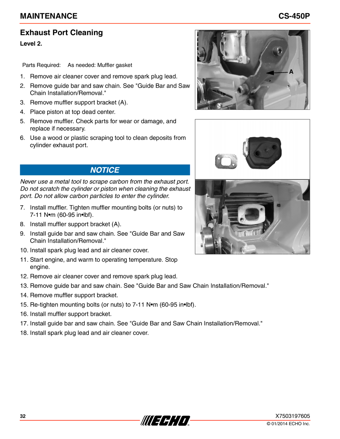 Echo CS-450P instruction manual Exhaust Port Cleaning, Level 