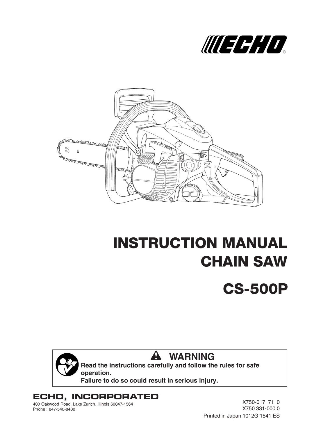 Echo CS-500P instruction manual Chain SAW 