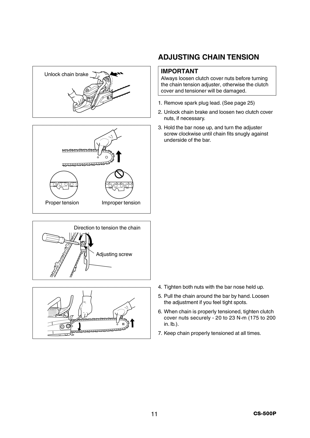 Echo CS-500P instruction manual Adjusting Chain Tension 