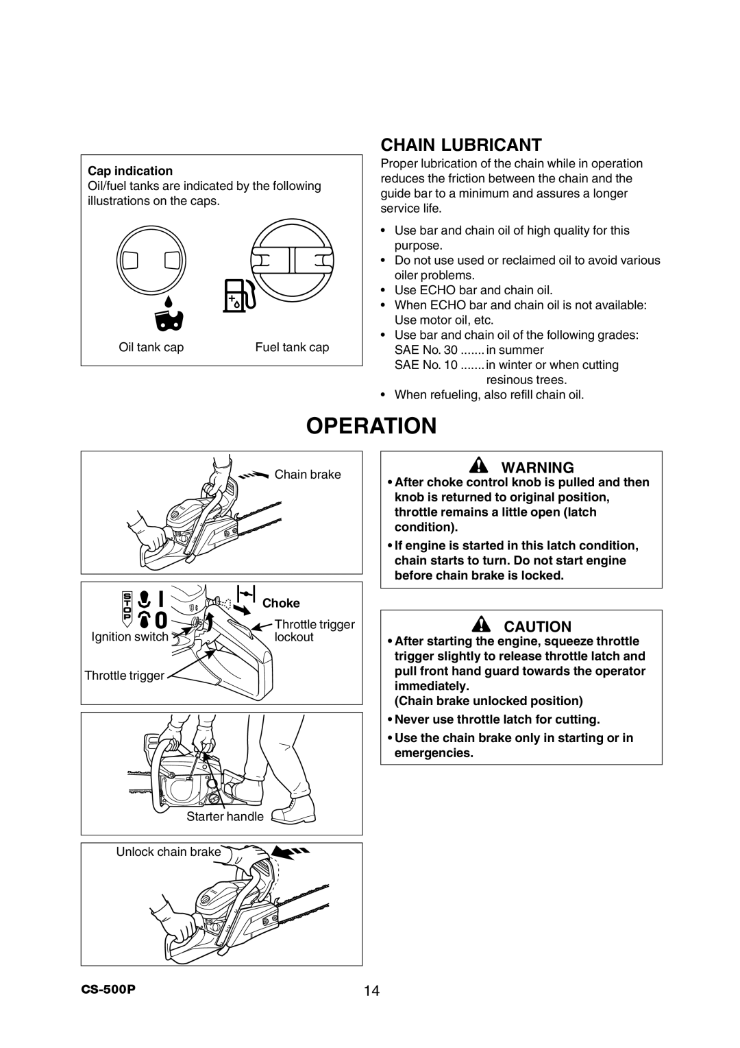 Echo CS-500P instruction manual Operation, Chain Lubricant 