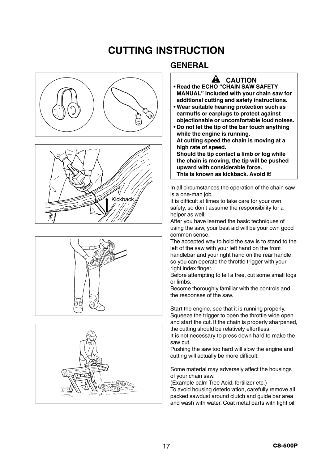 Echo CS-500P instruction manual Cutting Instruction, General 