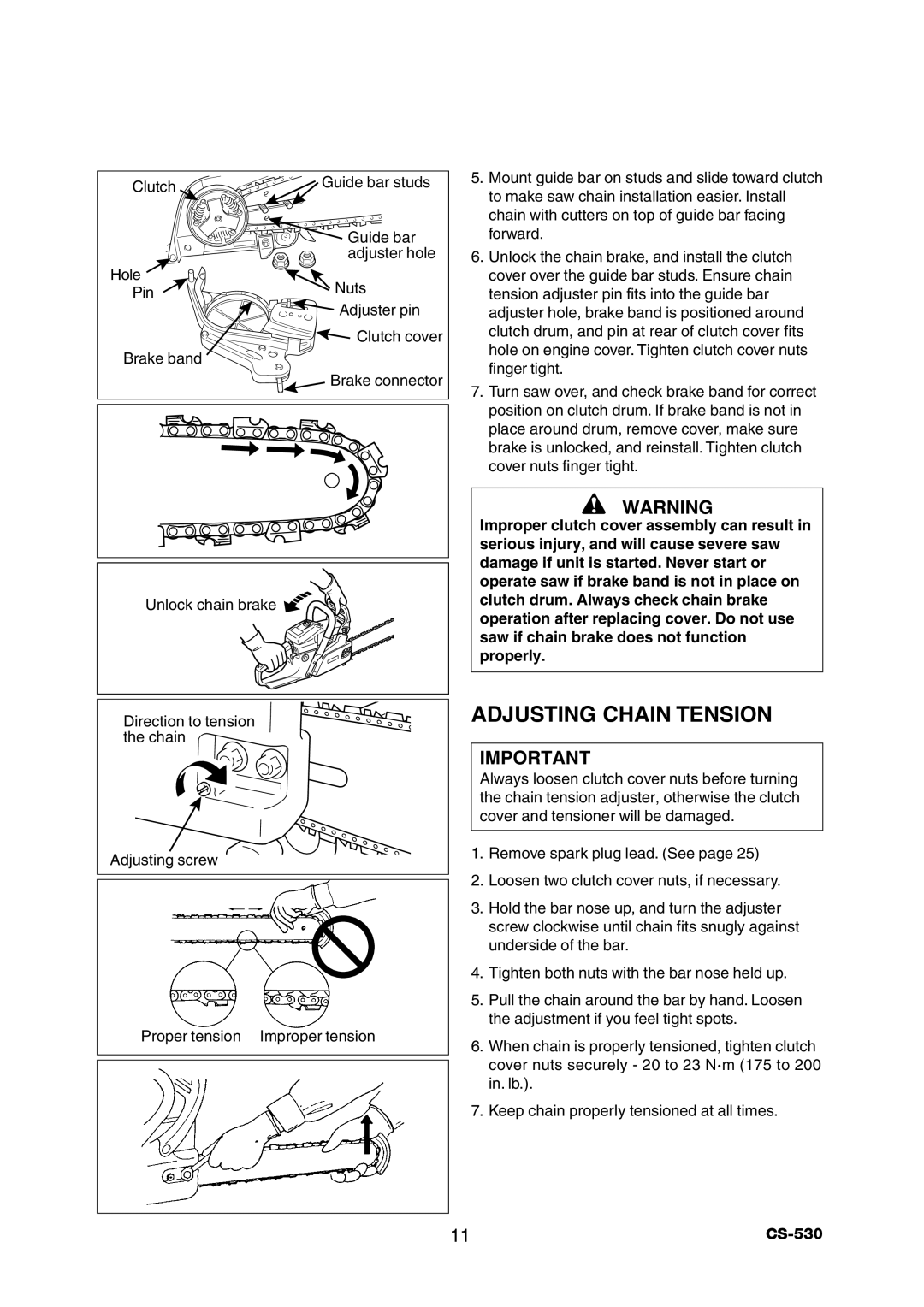 Echo CS-530 instruction manual Adjusting Chain Tension 