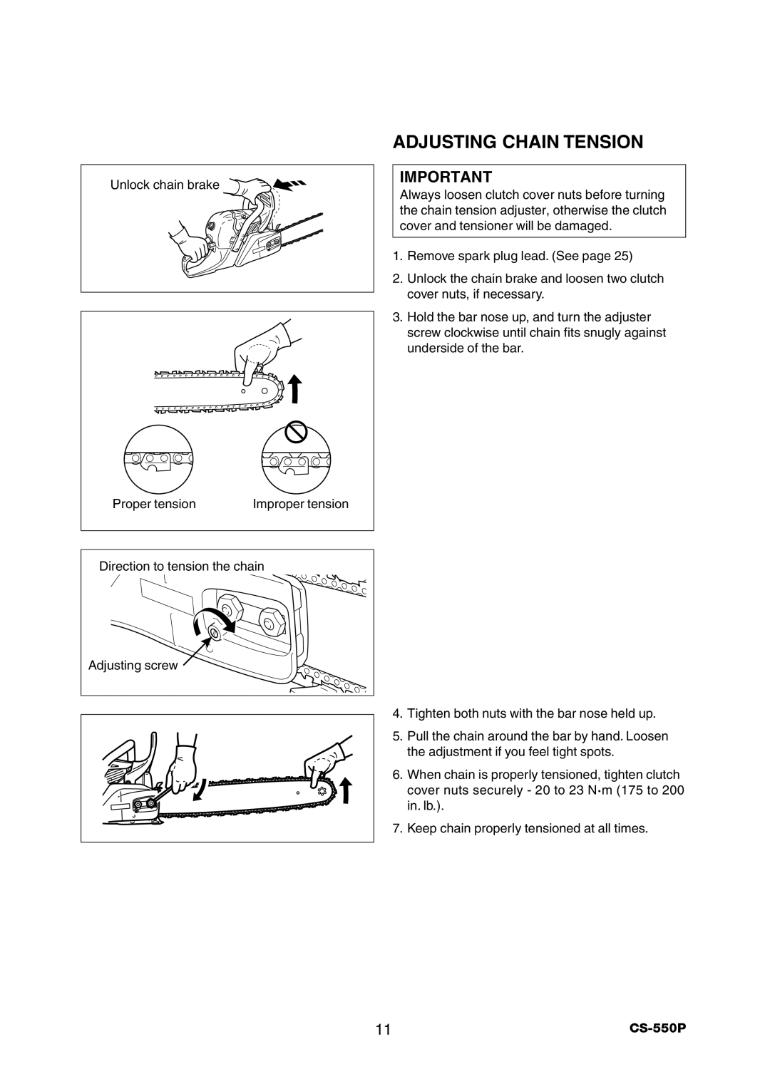 Echo CS-550P instruction manual Adjusting Chain Tension 