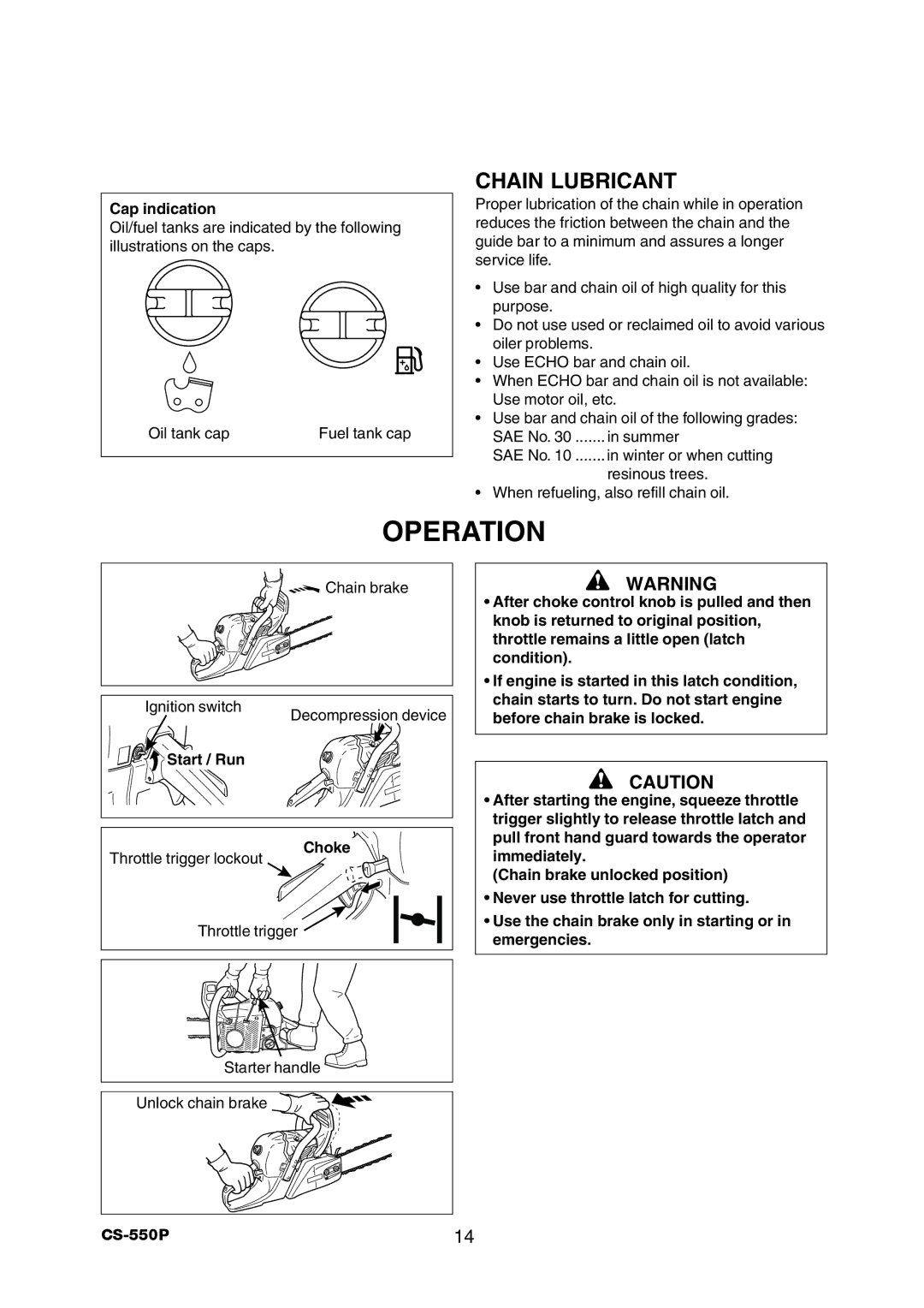 Echo CS-550P instruction manual Operation, Chain Lubricant 