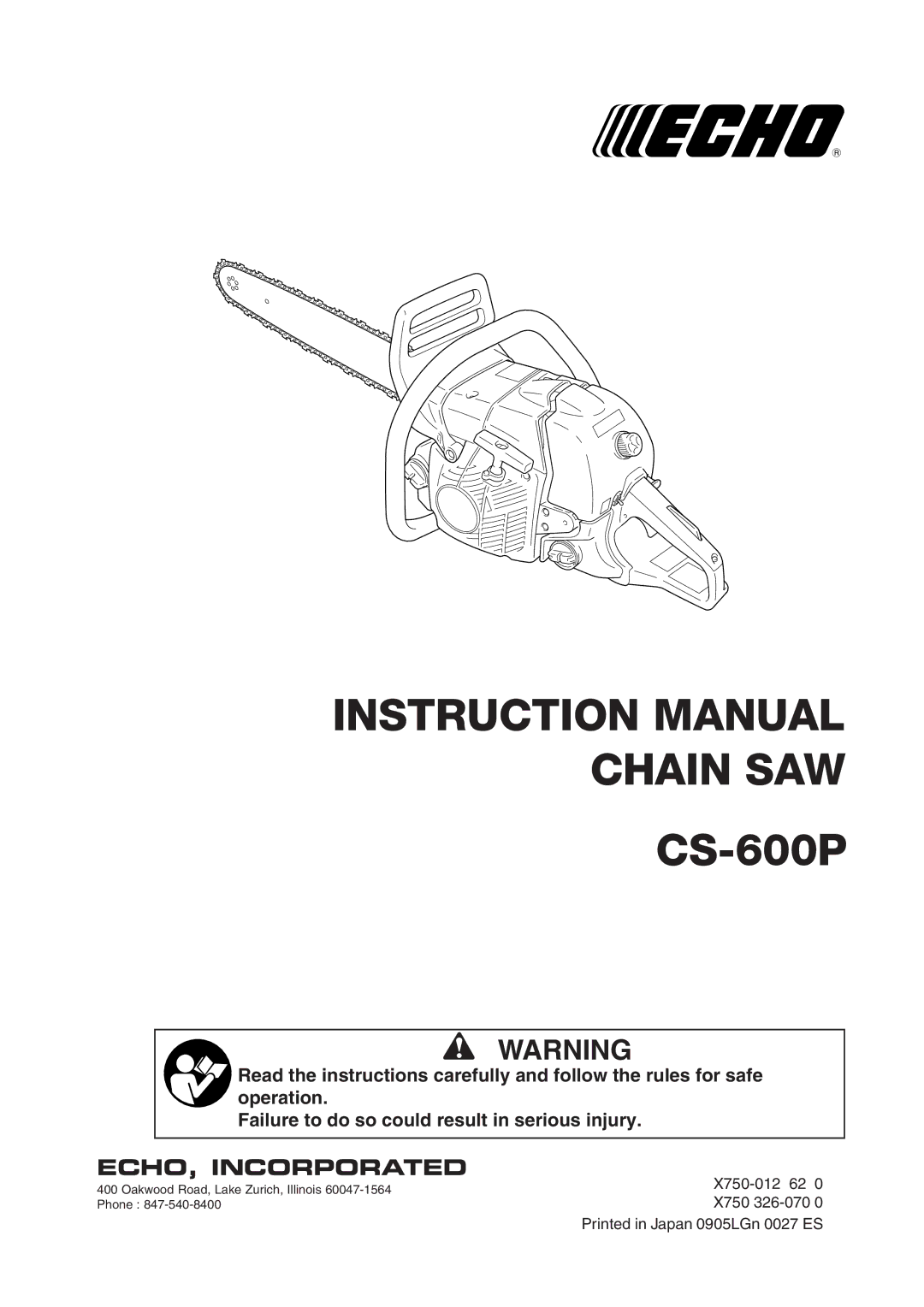 Echo CS-600P instruction manual Chain SAW 