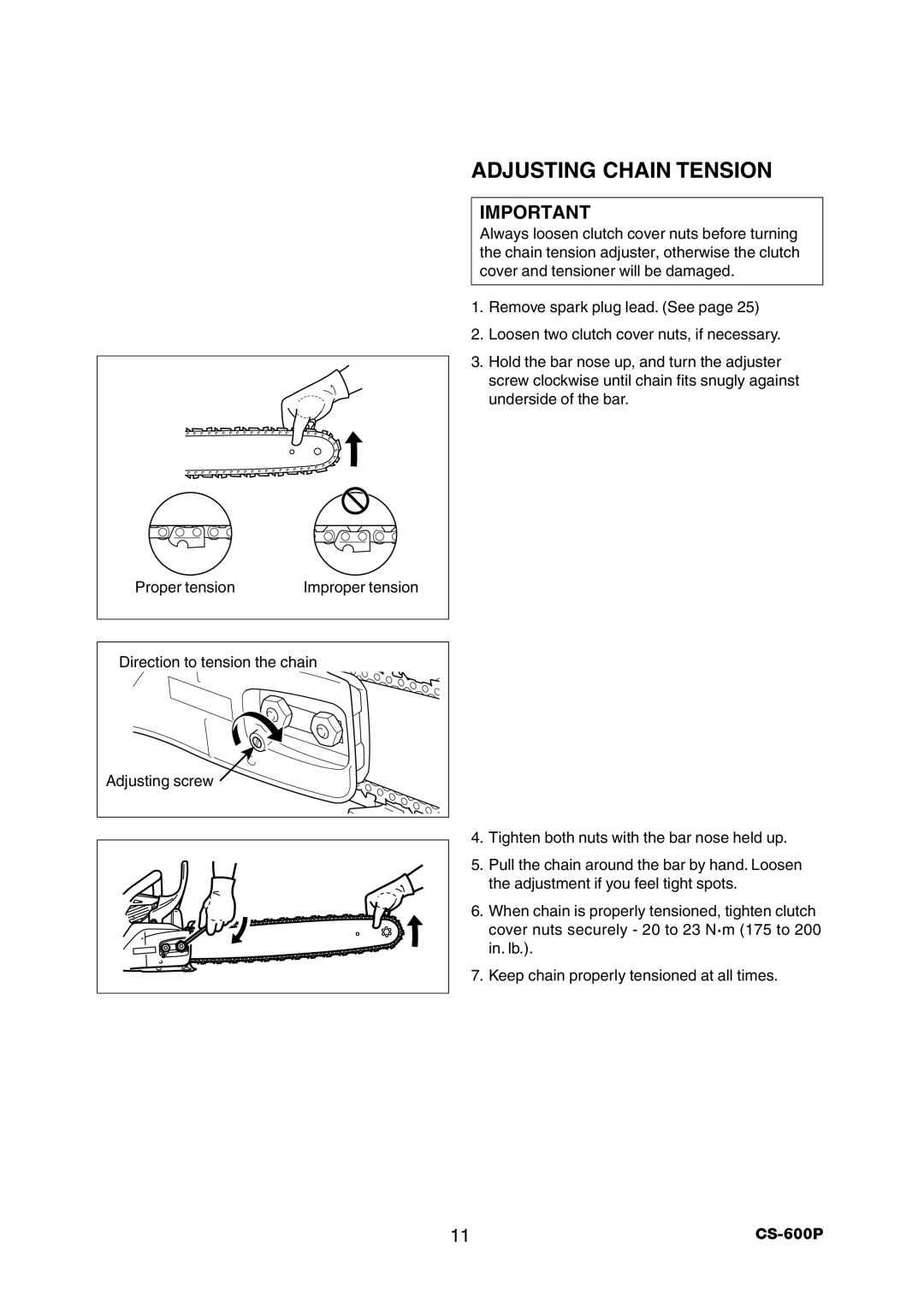 Echo CS-600P instruction manual Adjusting Chain Tension 