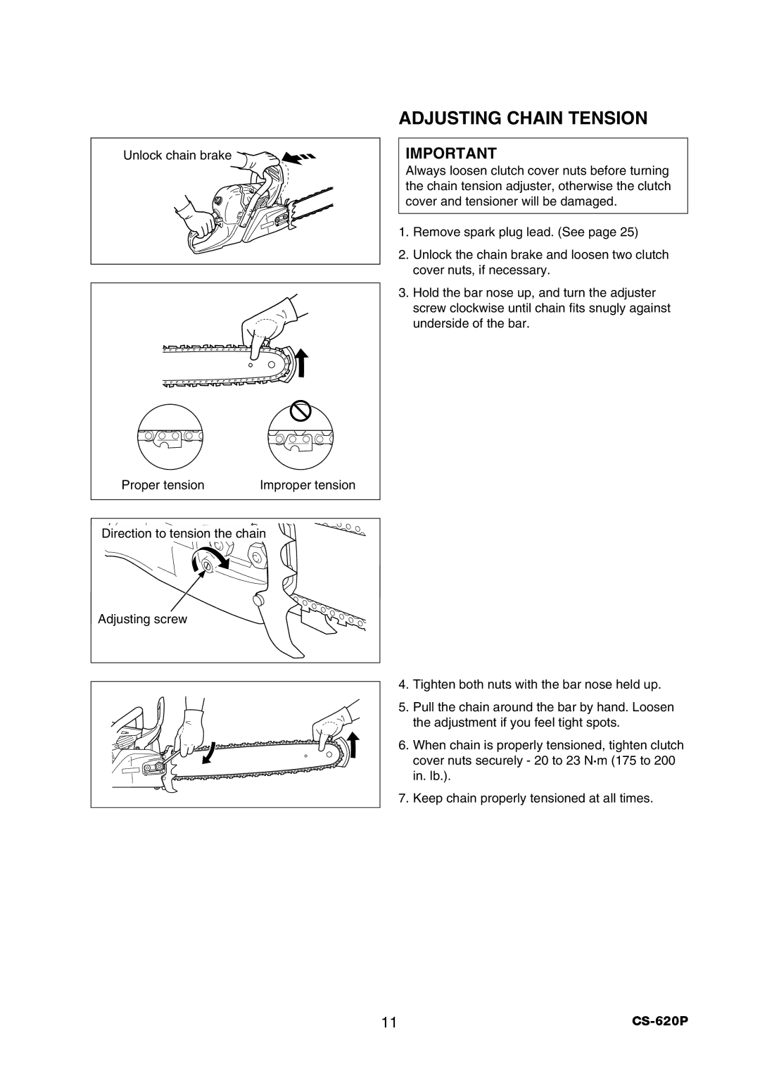 Echo CS-620P instruction manual Adjusting Chain Tension 