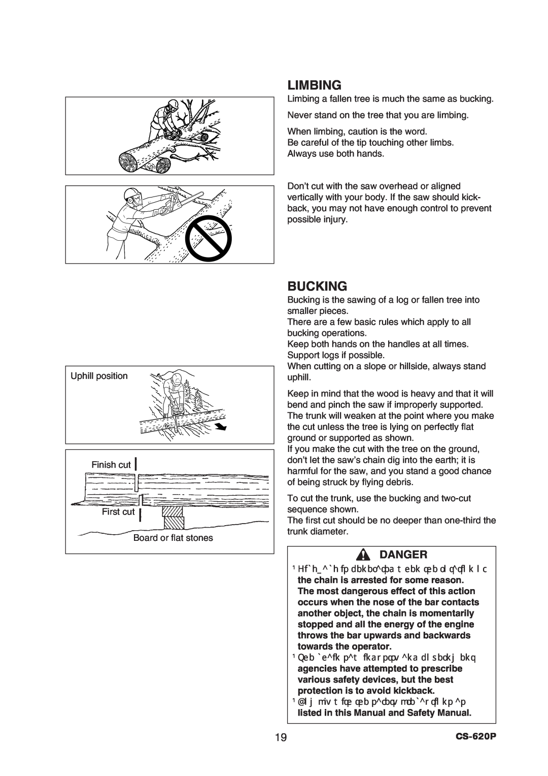 Echo CS-620P instruction manual Limbing, Bucking, Danger 