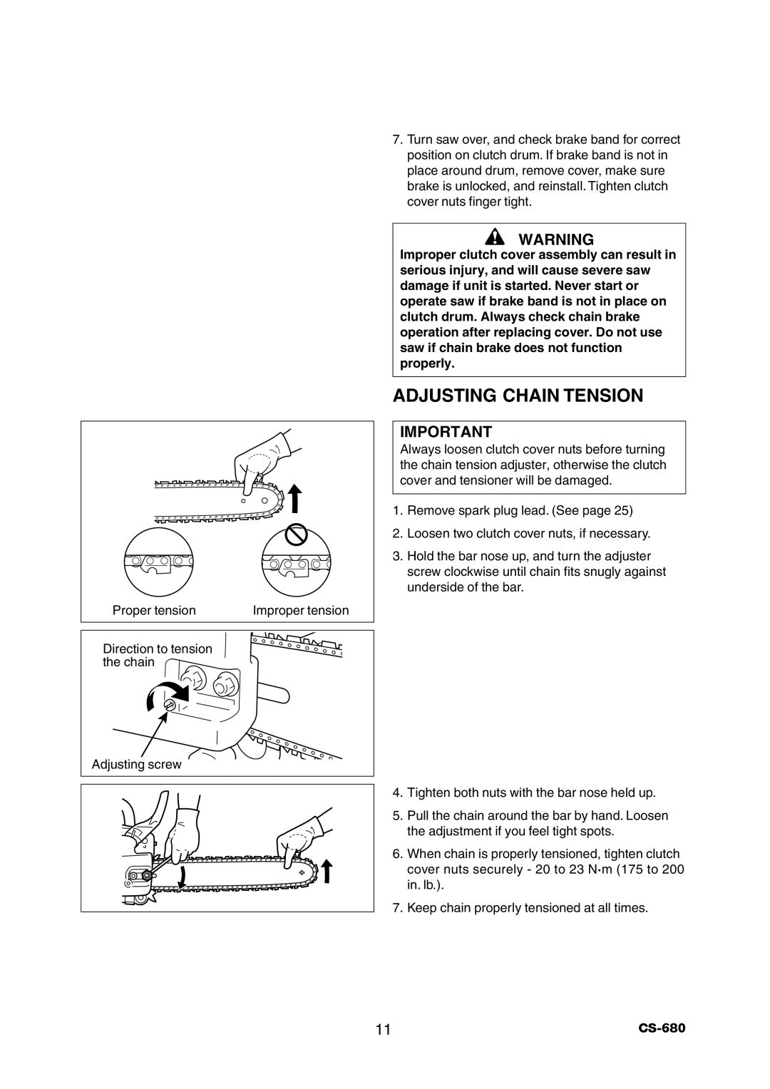 Echo CS-680 instruction manual Adjusting Chain Tension 