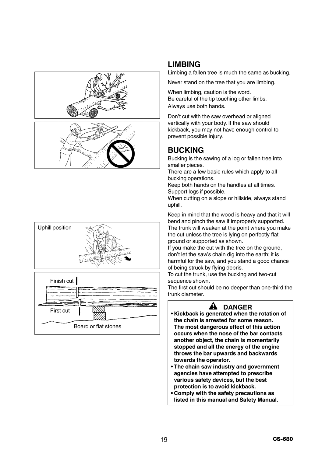 Echo CS-680 instruction manual Limbing, Bucking 