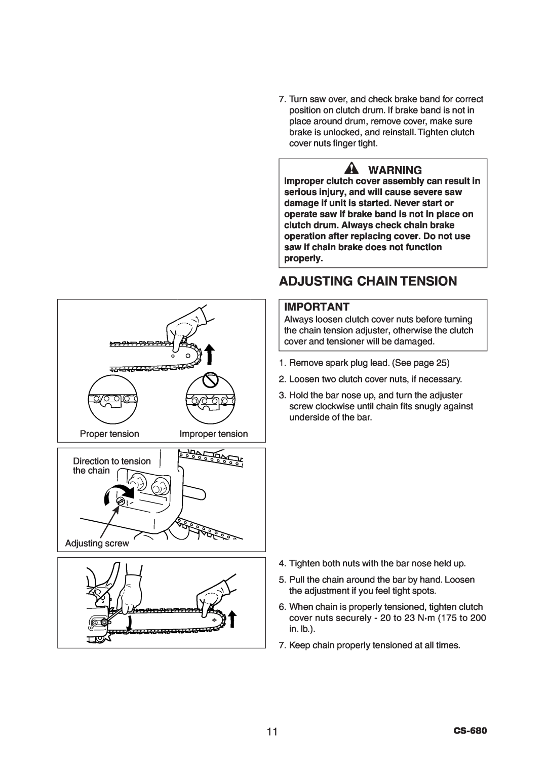 Echo CS-680 instruction manual Adjusting Chain Tension 